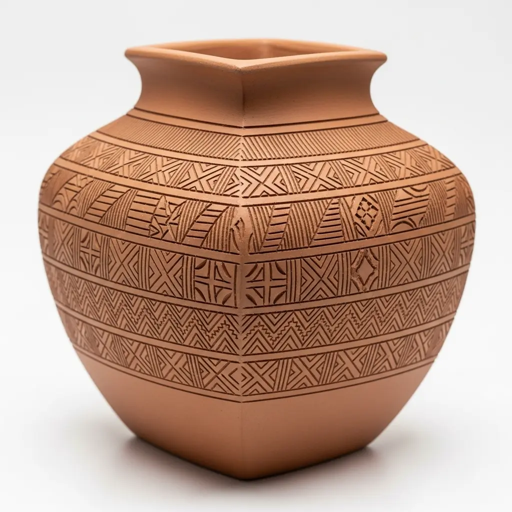 Handcrafted Terracotta Clay Pottery Vase with Tribal Engravings