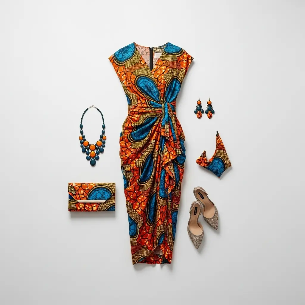 Elegant African Print Dress and Matching Shoes Set for Women