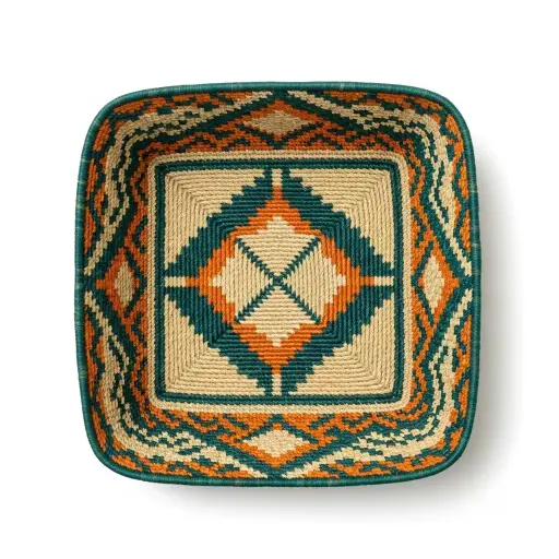 Handwoven Sisal Basket Traditional with Geometric Patterns
