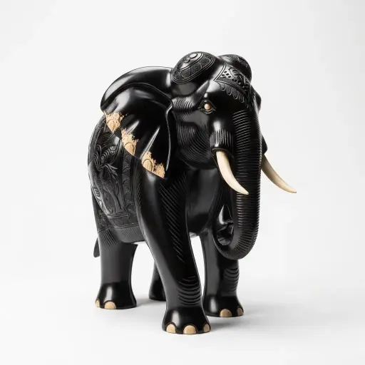 Hand-Carved Ebony Wood African Elephant Sculpture