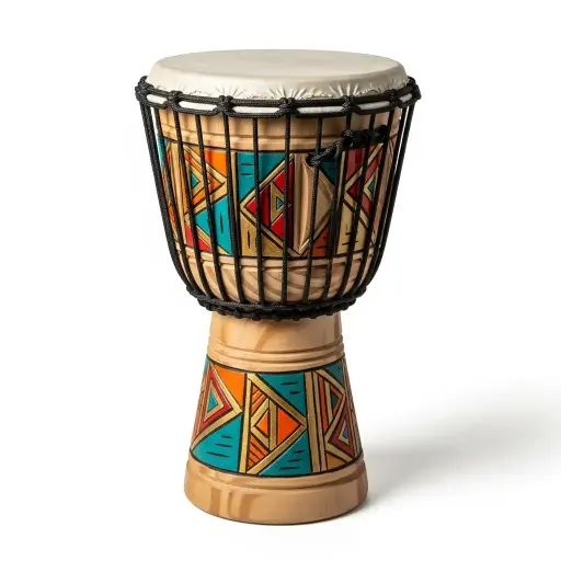 Traditional African Djembe Drum with Hand-Painted Designs