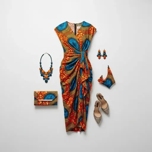 Elegant African Print Dress and Matching Shoes Set for Women