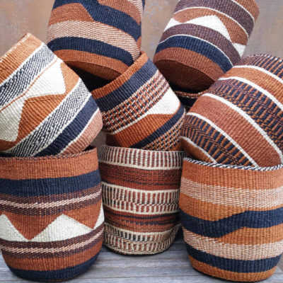 Earthy geometric fine weave sisal basket